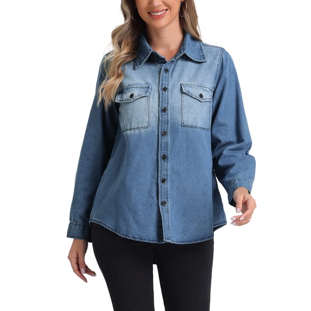 Chaqueta de mezclilla INSPIRE CHIC para mujer, con botones, de manga larga, oversized, color azul claro, talla L