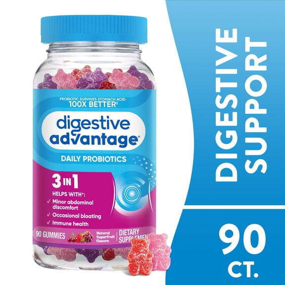 Digestive Advantage Daily Probiotics For Women And Men, Gut Health, Natural Superfruit Flavors, 90 Gummies