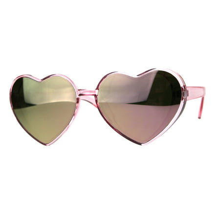 Womens Color Mirror Valentine Heart Shape Plastic Hippie Sunglasses All Pink