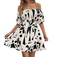 thumbnail image 1 of Gibobby Vestido casual de punto para mujer Vestidos informales de verano para mujer, estampado irregular, hombros caídos, escote cuadrado, vestido oscilante, (Beige,CH), 1 of 5