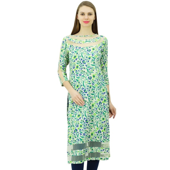 Phagun Women Designer Tunic Indian Ethnic Floral Kurta Rayon Net Kurti