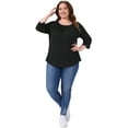 thumbnail image 3 of DARING DIVA Women's Plus 3/4 Sleeve Crochet Lace Detail Blouse Tunic Shirt 1X Black, 3 of 6