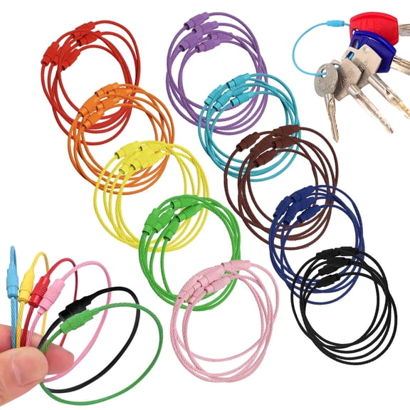 50 Pieces Metal Steel Colorful Key Rings Multifunctional Key Ring Large Key Chain Rings,Key Ring Wire Rope with Twist Lock, Wire Key Chain for Luggage Tags