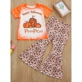 thumbnail image 3 of Kiapeise Happy Halloween Outfit for Little Girl Pumpkin Short Sleeve Tops Leopard Flare Legging Pants Outfit, 3 of 9