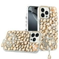 thumbnail image 2 of For Apple iPhone 16 Pro (6.3") Bling Crystal 3D Full Diamonds Jewelry Luxury Sparkle Rhinestone Glitter Hybrid Protective Cover ,Xpm Phone Case [ Gold ], 2 of 8