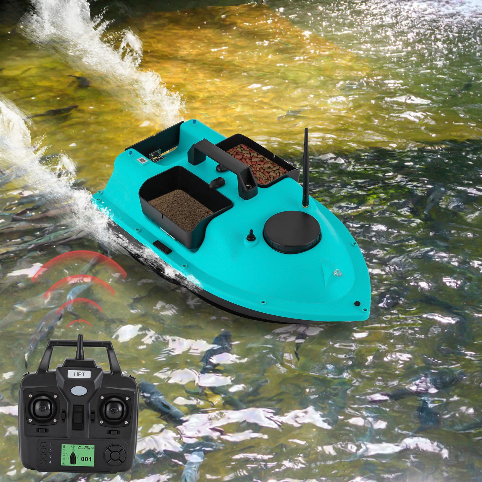 ToppiJoy 52W 5.91ft/s Fishing Boat Long-Distance Control, Fishing Bait Boat with Dual 5200mAh Battery and LCD for Lake/Ocean Angling (Blue)