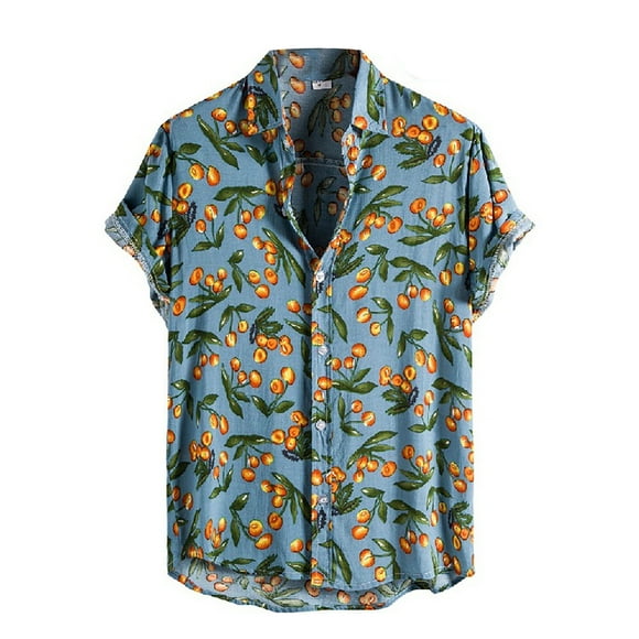 RKSTN Mens Shirts Short Sleeve Cardigan Short Sleeve Hawaiian Beach Flower Shirt Turtleneck Shirt Hawaiian Shirts for Men
