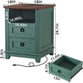 thumbnail image 2 of Joaxswe Farmhouse 18" Nightstand with Charging Station, Rustic Metal Wood End Tables with 2 Drawers, Adult Side Tables for Living Room, Green, 2 of 7