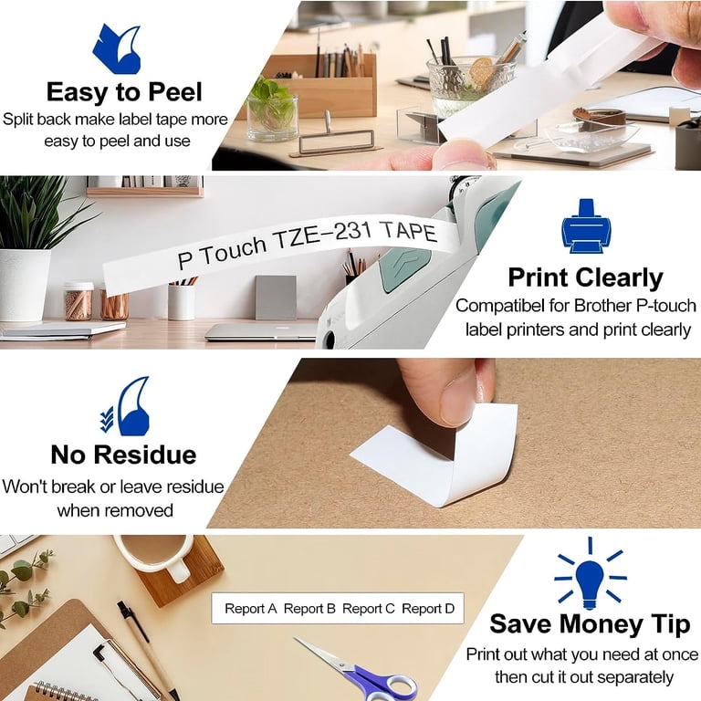 6Pack TZe Tape Compatible, Brother Label Maker Tape 12mm