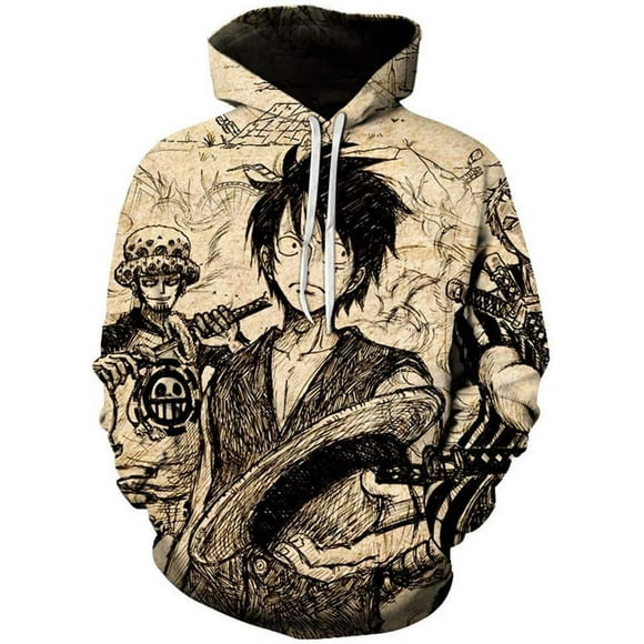 For Cosplay 3D Anime Pullover Hoodie Monkey D Luffy Halloween Unisex Adult Manga Merch Sweater With Kangaroo Pockets XX-Large