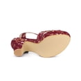 thumbnail image 5 of BLISSFUL STEP Women's Shoes Floral Pattern Platform Chunky Heel Open Toe Slingback Buckle Strap  Sandals Burgundy 7, 5 of 7
