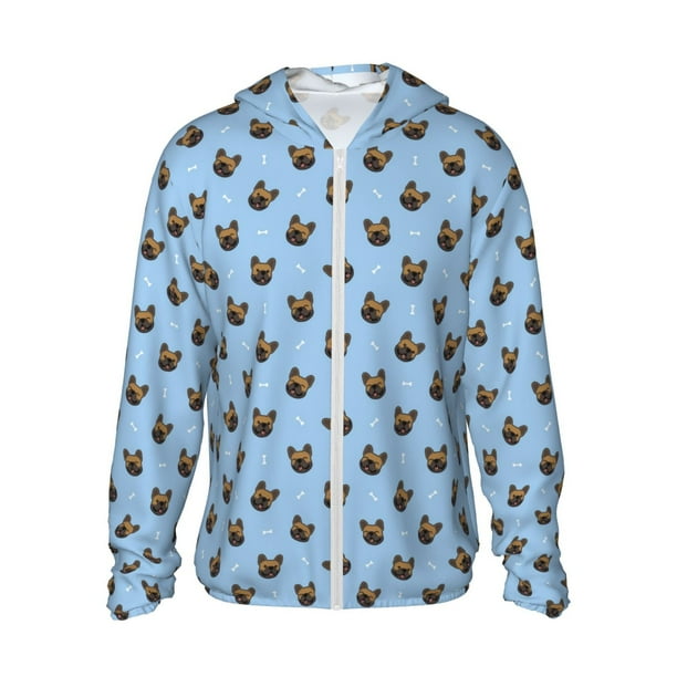 Fotbe french Bulldog Face Chaqueta con Protección Solar UPF 50+ para Hombre y Mujer, Camisa con Capucha y Bolsillos-XX-Large