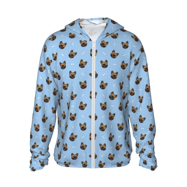 Fotbe french Bulldog Face Chaqueta con Protección Solar UPF 50+ para Hombre y Mujer, Camisa con Capucha y Bolsillos-XX-Large