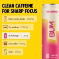 thumbnail image 5 of BUM Sugar-Free Energy Drink, Pink Lemonade - Lightly Carbonated & No Artificial Colors, Natural Caffeine & Citicoline for Energy & Focus, Brain Boost & Workout Sports Beverage - 12 oz, Pack of 12, 5 of 5