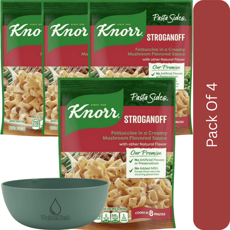 Knorr Pasta Sides Stroganoff Fettuccine, No Artificial Flavors, 4 oz-4pk, With Olive Green Bowl By ValueNest