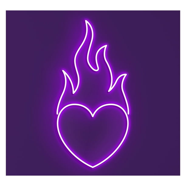 Corazón En Llamas, Luz De Neón LED, Decoración Para Fiestas Casa, Sala Juegos, Dormitorio, Bar, Estar, Cumpleaños, Pared, 40cm