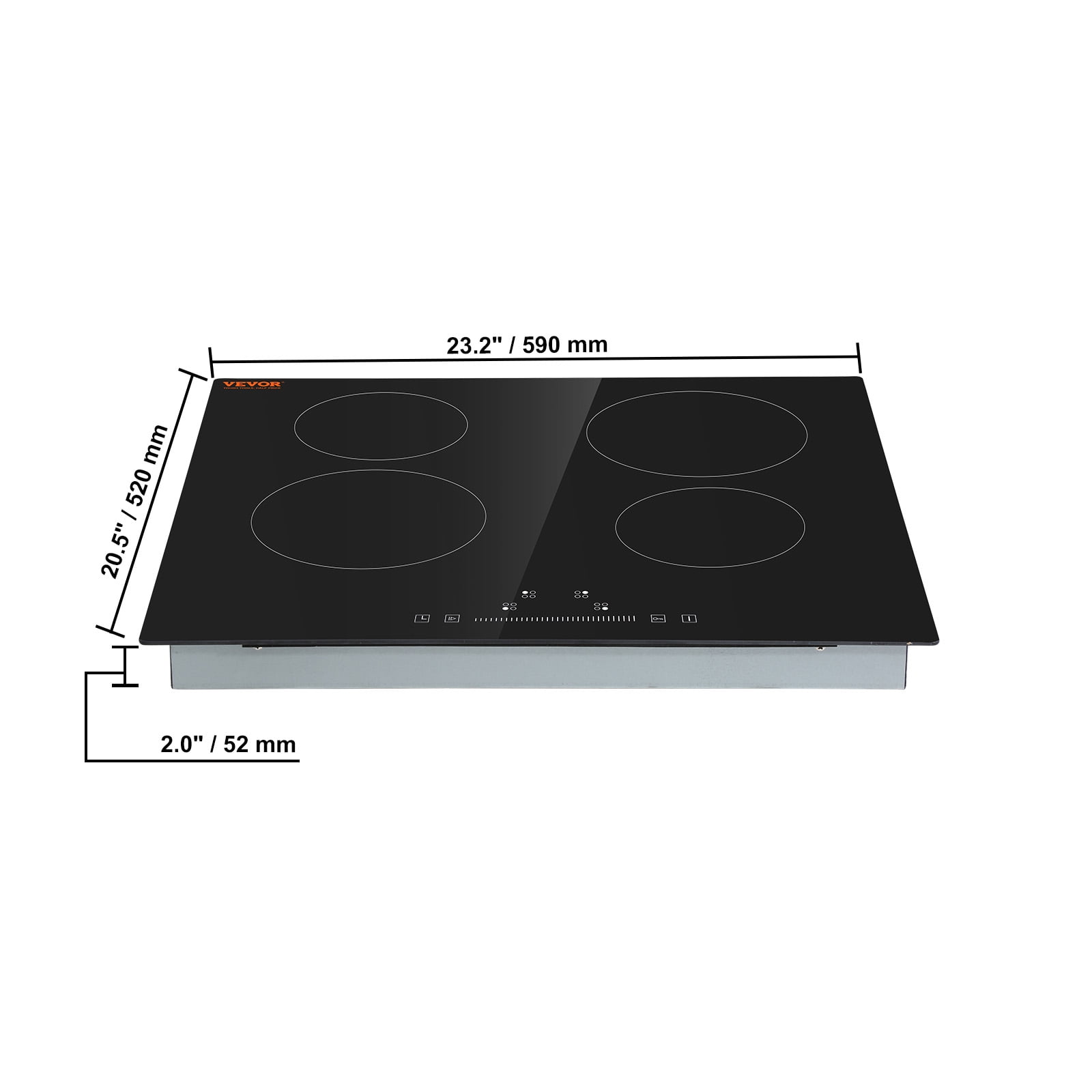 VEVOR Built in Electric Stove Top, 23.2 x 20.5 inch 4 Burners, 220-240V 60Hz Glass Radiant Cooktop with Sensor Touch Control, Timer & Child Lock Included, 9 Power Levels