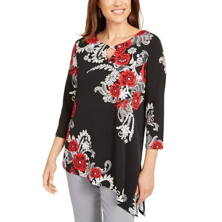 JM Collection Women's Embellished Asymmetrical Tunic Black Size Petite Small