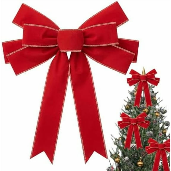 Big Christmas Bows - 13”x11” Large Red Bows for  Topper and Wreaths, Wreath Bow with Glitter Gold Edge for Outdoor Indoor Garden Home Thanksgiving Decor$$Home Decor, Kitchen, & Other