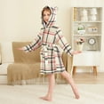 thumbnail image 2 of FORMRS Niños Bathrobe Unisex Hooded Robe Soft Plush Pajamas Sleepwear, Size 10-12T, Black Tartan, 2 of 7