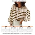 thumbnail image 2 of Ladies Casual Long Sleeve Striped Pullover Top, Round Neck Raglan Sleeve Sweater, Loose Fit Crew Neck Sweatshirt, Chunky Button Up Pullover Knit Top（L）, 2 of 5