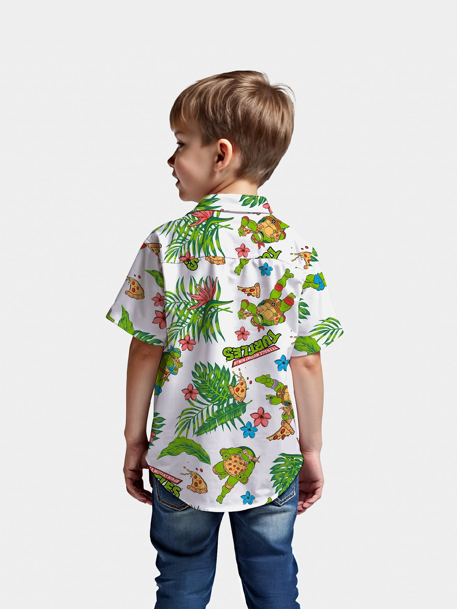 Teenage Mutant Ninja Turtles Boys Pizza Graphic Button-Up Cotton Tee with Short Sleeves, Sizes XS-2XL