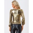 thumbnail image 3 of Camiseta de fiesta Allegra K con Cuello Redondo y Manga de Obispo Color Oro S, 3 of 5