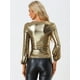 thumbnail image 3 of Camiseta de fiesta Allegra K con Cuello Redondo y Manga de Obispo Color Oro S, 3 of 5