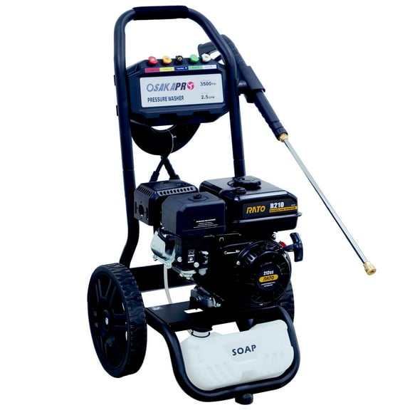 3500PSI Gas Pressure Washer, 2.5GPM Gas Powered High Pressure Washer with 212CC Engine, 5 Nozzles, Onboard Soap Tank, Spray Gun and Wand, for Cleaning Walls, Terraces, Vehicles, Garden, Black
