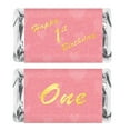 thumbnail image 1 of 1st Birthday Miniature Candy Bar Wrapper, One Pink Mini Chocolate Bar Stickers for Birthday Party, Table Top Event Decorations, Candy Not Included., 1 of 4