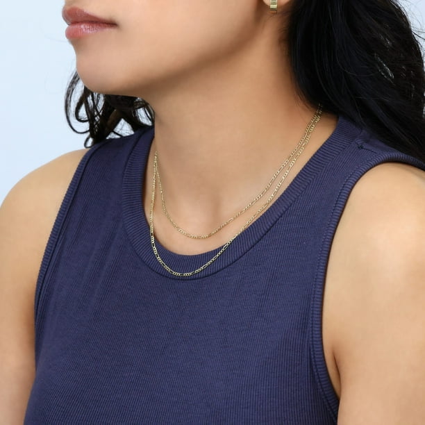 アクセサリー 10K Figaro Necklace 56cm 2mm Nuragold 10k Real Yellow Gold Figaro Link 2mm Chain Necklace