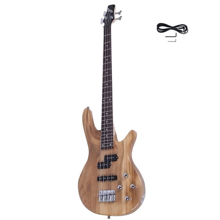 SgoodS School Band Basswood 24 Frets Right Handed 4 Strings Electric Bass Guitar, Natural Wood