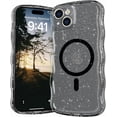 thumbnail image 1 of Étui pour iPhone 15 Plus, Compatible avec MagSafe, Cadre Ondulé Transparent Magnétique avec Paillettes Scintillantes, Acrylique Dur Transparent pour iPhone 15 Plus, Noir Pailleté Clair, 1 of 4
