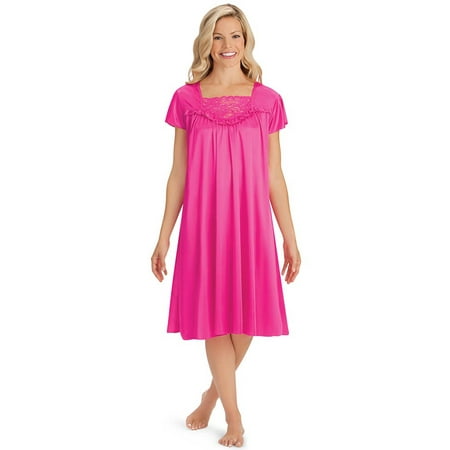 

Collections Etc Women s Lace Inset Tricot Nightgown - Elegant Sleepwear Fuchsia Medium