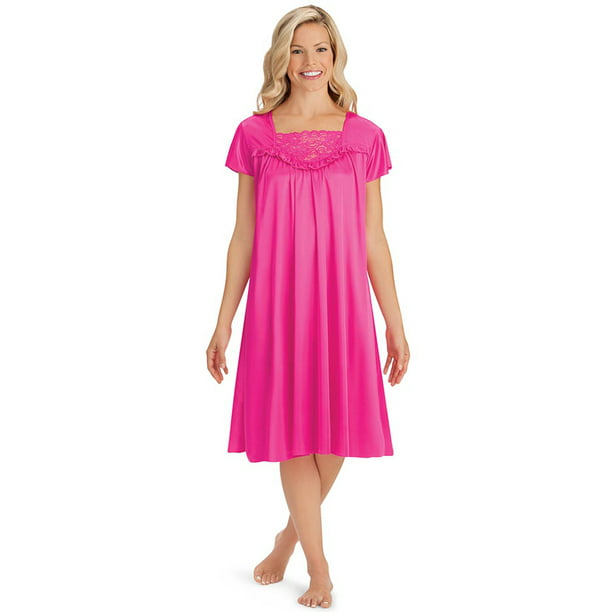 Collections Etc. - Women's Lace Inset Tricot Nightgown - Elegant ...