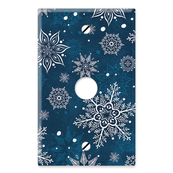 WIRESTER 1-Gang 0.406-Inch Hole Device Telephone/Cable Blank Receptable Wall Plate Cover, Blue Winter Christmas Snowflake