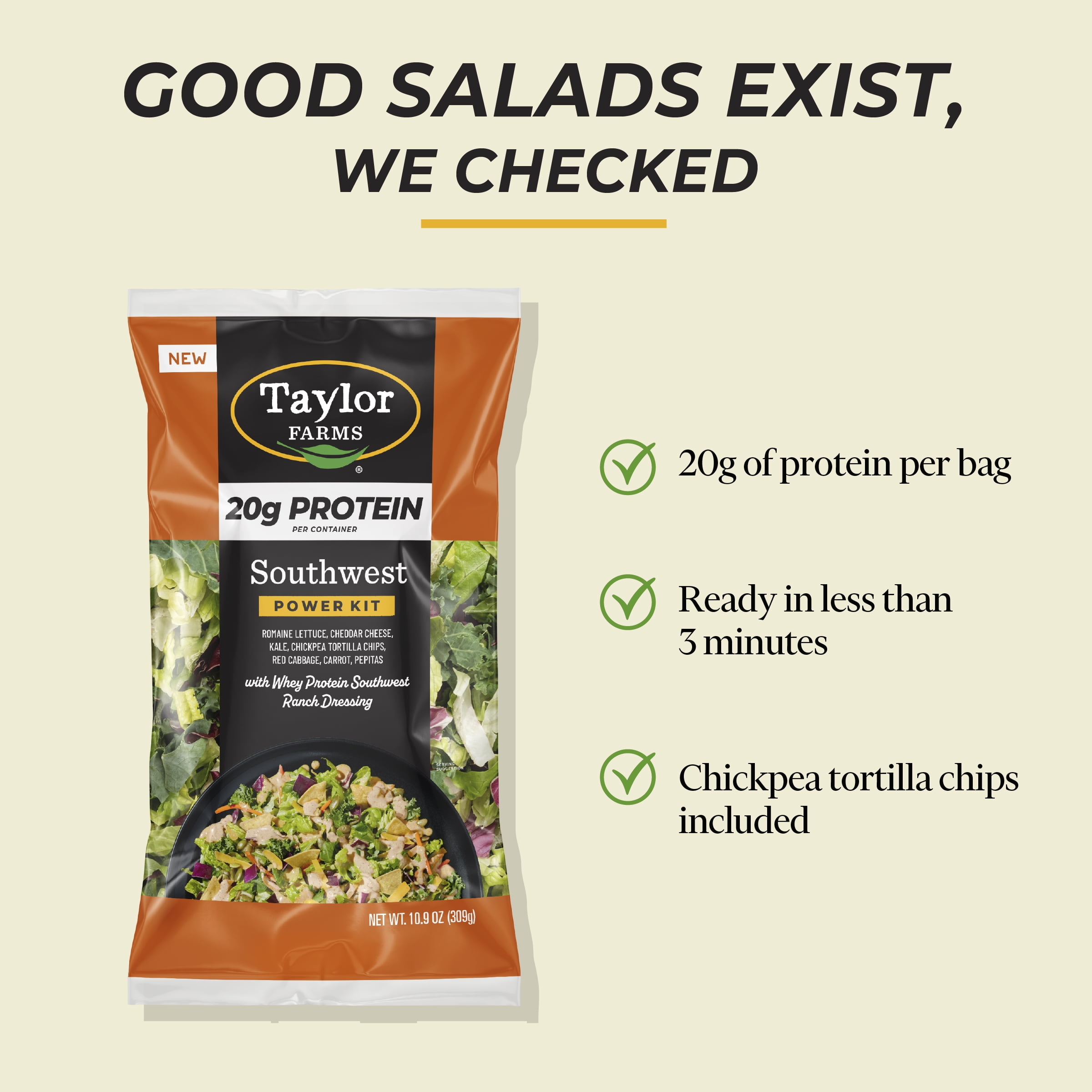 Taylor Farms Protein Southwest Chopped Salad Kit, 10.9 oz, Fresh