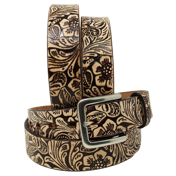 41-42  Men's Western Rodeo Fashion Tooled Floral Genuine Leather Belt 2647RS