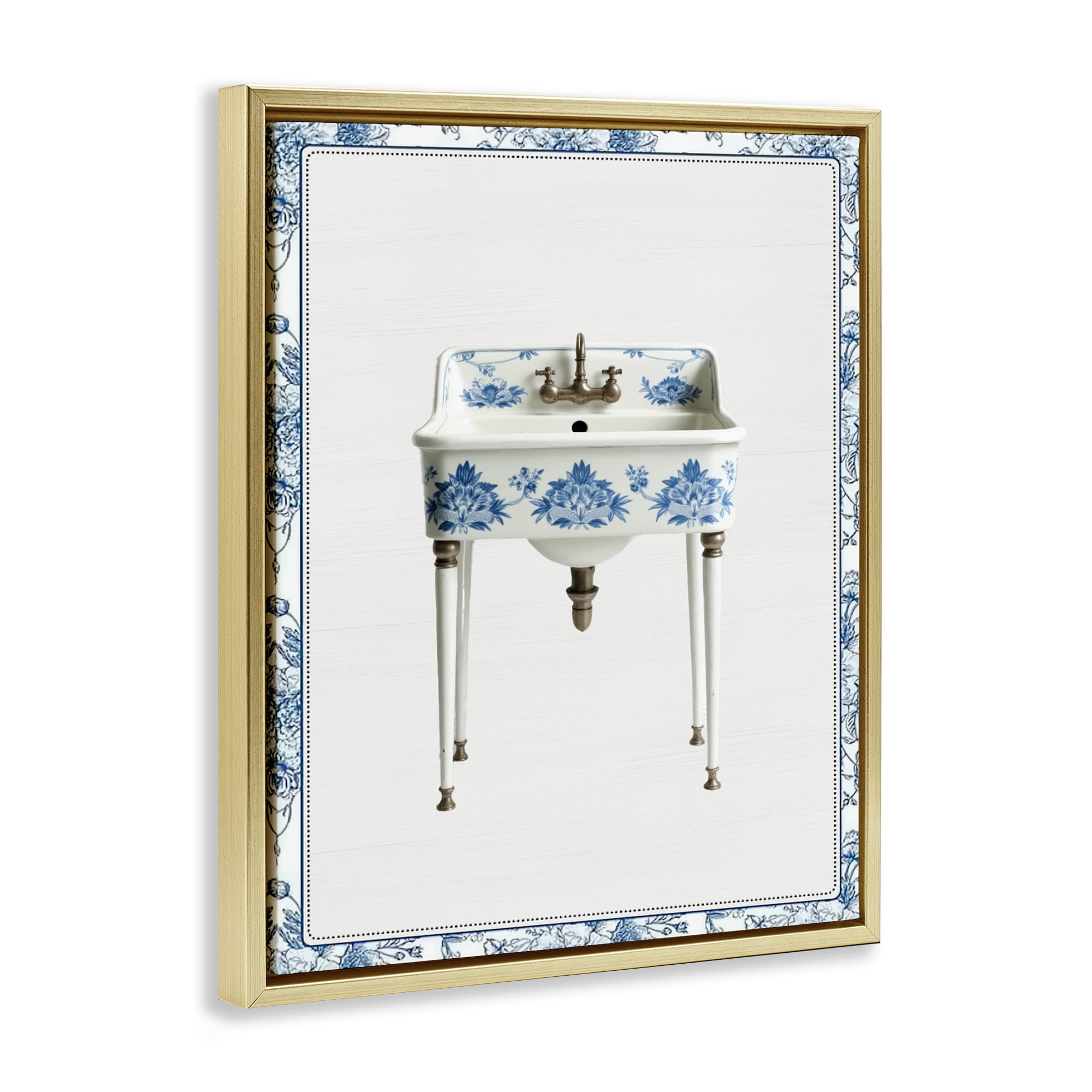 Vintage Chinoiserie Sink Gold Framed Floater Canvas Wall Art, design by Lettered and Lined