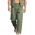 thumbnail image 2 of Hvogkswy Men's Pants Solid Color Drawstring Elastic Waist Pants with Pockets Loose Breathable Travel Vacation Summer Casual Beach Trousers, 2 of 9