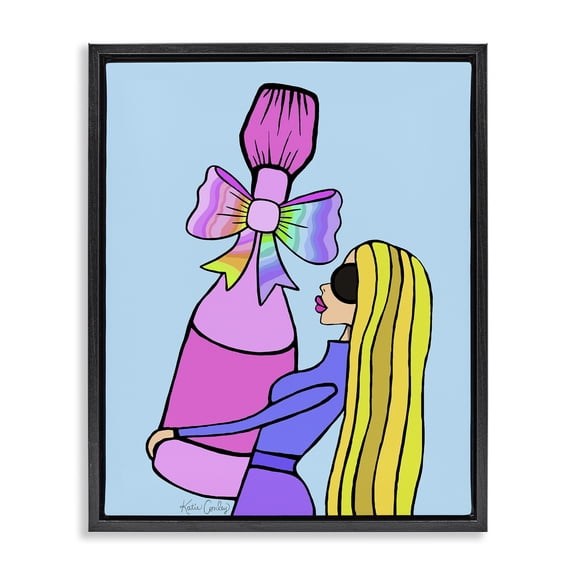 Stupell Industries Bold Fashionista with Wine Bottle People Painting Black Floater Framed Canvas Art Print Wall Art, 17 x 21