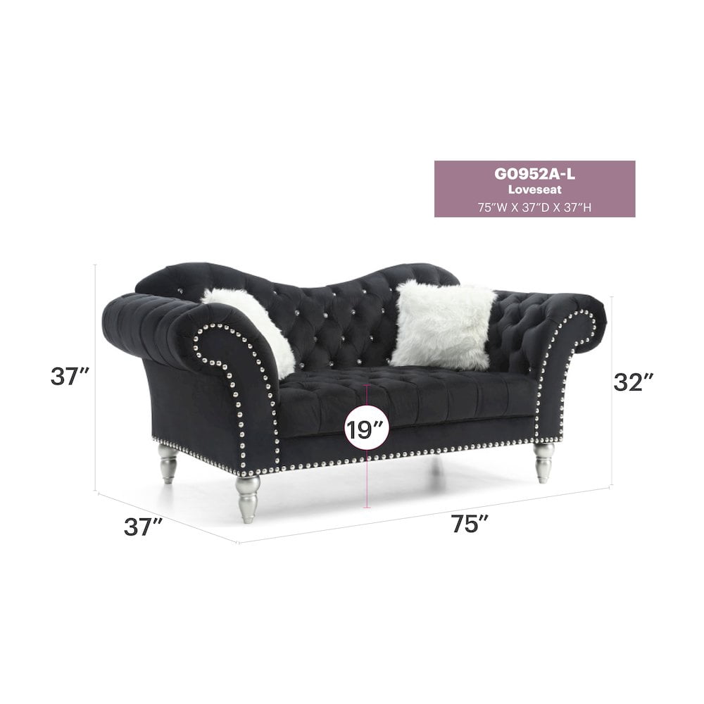Glory Furniture Wilshire Loveseat in Black Color