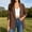 Brown women casual blazer a1, variant on Women Long Sleeve Open Front Casual Blazer, Soft Stretch Ruched Business Work Cardigan Top, Fall Layering Outfit, Mint Green L