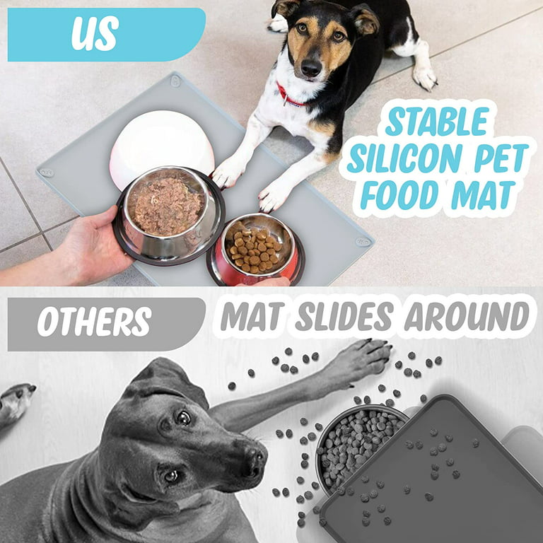 Dog Food Mat - Silicone Dog Mat for Food and Water - 28 x 20 Pet Feeding  Mats with Residue Collection Pocket - Waterproof Dog Cat Bowl Mat with High