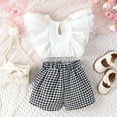 thumbnail image 2 of Toddler Baby Girl Summer Trendy Outfit Sets Ruffle Mesh Sleeveless Crop Top Plaid Shorts, 2 of 5
