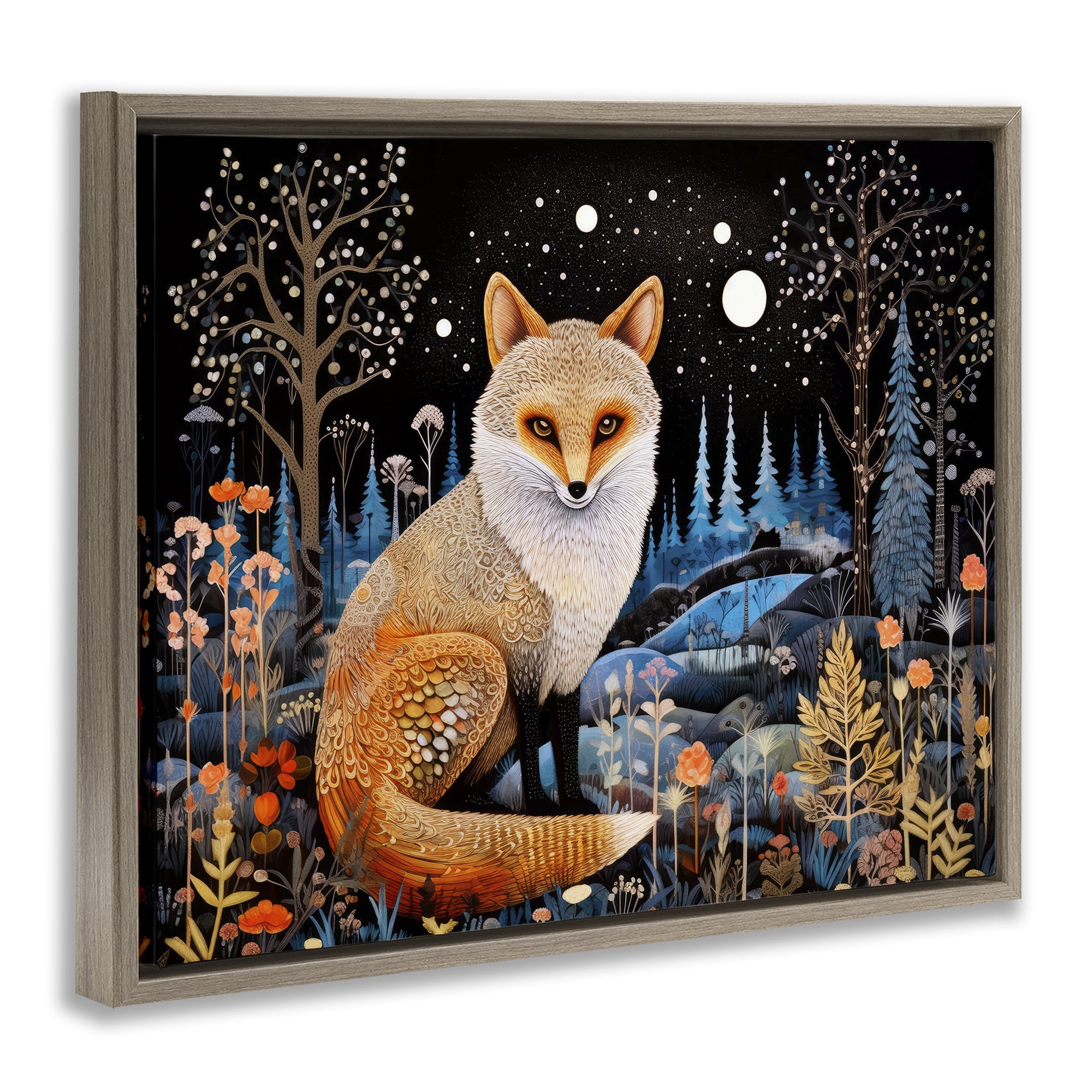 Stupell Industries Forest Fox in Nature Animals & Insects Painting Brown Floater Framed Canvas Art Print Wall Art, 21 x 17