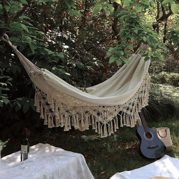 Extra Long 86.61 Inch Bohemian Double Hammock - 320G Canvas Boho Swing Bed with Brazilian Pattern, Ideal for Camping, Garden & Christmas Gift