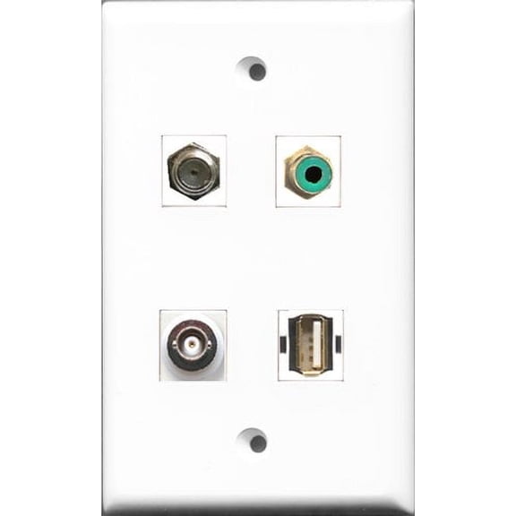 RiteAV 1 Port RCA Green and 1 Port Coax Cable TV- F-Type and 1 Port USB A-A and 1 Port BNC Wall Plate