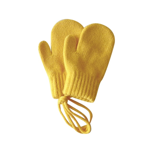 AWZXDE Winter Gloves Children Solid Color Finger Halterneck Baby Thickened Warm Candy Color