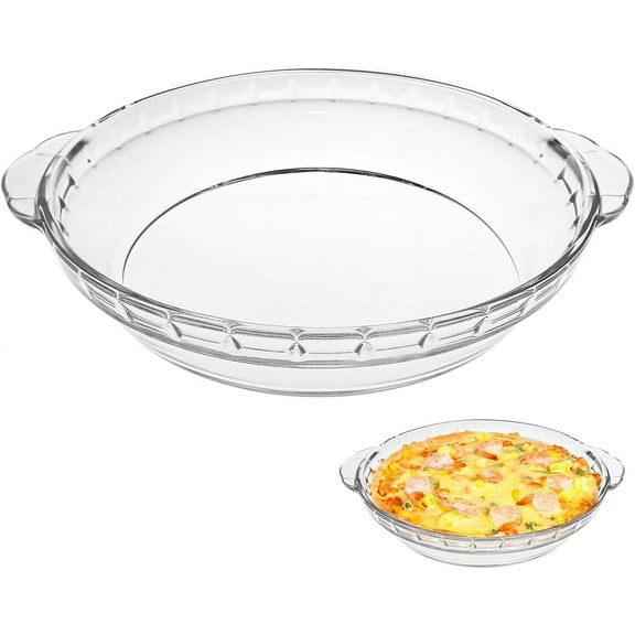 DOERDO Glass Pie Plate 8 Inch Round Deep Dish Pie pan with Handles Clear Baking Pan for Pie Cheese Cakes, 22.5x20CM